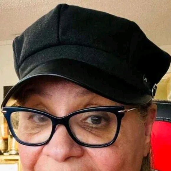 Women's Baker boy black faux leather fabric soft hat cap casual beret new - Picture 11 of 16